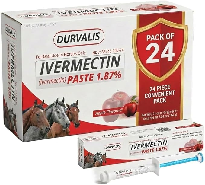 Ivermectin Horse Paste 1.87% Dewormer 6.08g Dose-Effective Appled Flavored Ivermectin Paste for Equine Care,Horse Deworming Paste -for Horses Up to 1250 lb (24 Pack)
