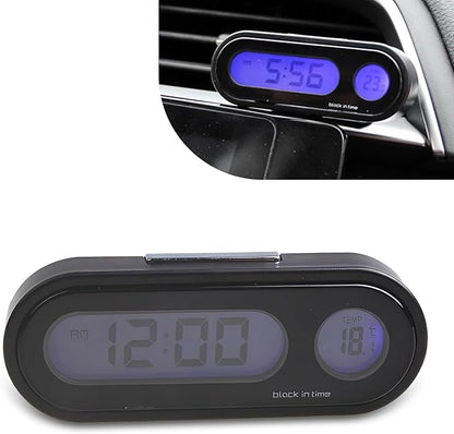 Pack-1 Car Digital Clock, 2.9" x 1.1" x 0.7" LCD Luminous Large Screen Dashboard Vent Angle Adjustable Mini Clock, with Thermometer Function Adhesive Clock, Universal for Cars Home (Black)