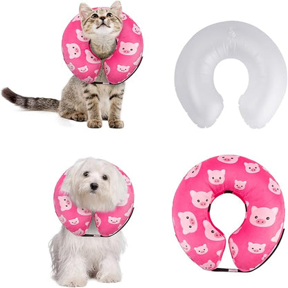 CuteBone Inflatable Dog Donut Collar with Removable Soft Fleece Covers for Small/Medium/Large Dogs and Cats After Surgery GWB01M