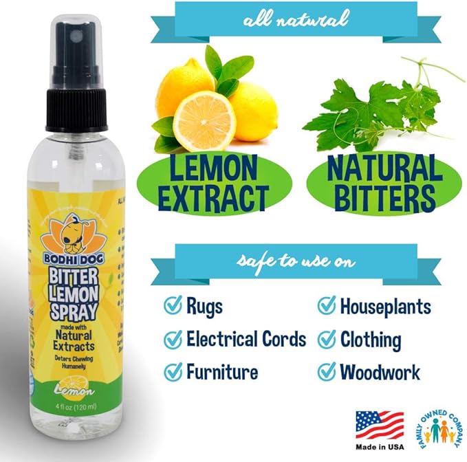 Bodhi Dog Bitter Lemon Spray - Anti-Chew Spray for Dogs, Cats, Puppies, & Kittens - Training Aid for Chewing - Safe & Non Toxic - Ideal for Pet Behavioral Training - Made in USA (4 Fl Oz)
