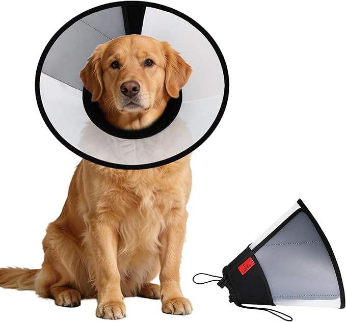 Plastic Dog Recovery Cone Collar, Soft Comfortable Breathable Post-Surgery Pet Cone, Escape-Proof, Easy Clean, Prevents Licking Wounds, Waterproof & Adjustable L (Neck 14.1"-18.1")
