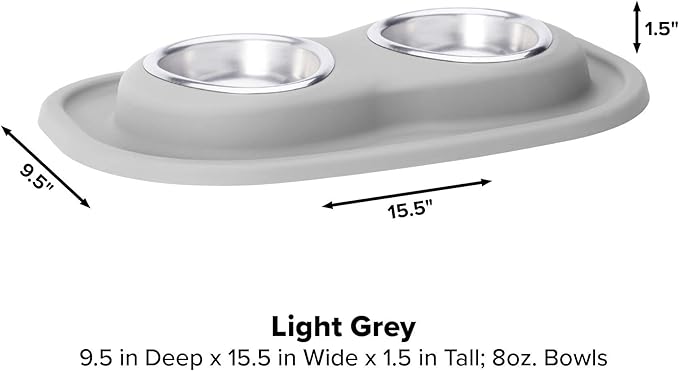 WeatherTech Double Low Pet Feeding System - Compact and Portable Dog/Cat Food and Water Station - 8 oz (1 Cup) Light Grey (DL0801LG)