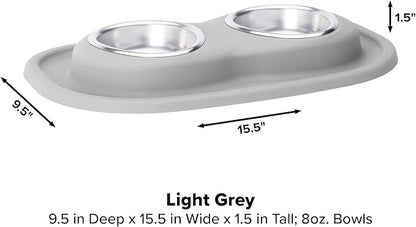 WeatherTech Double Low Pet Feeding System - Compact and Portable Dog/Cat Food and Water Station - 8 oz (1 Cup) Light Grey (DL0801LG)