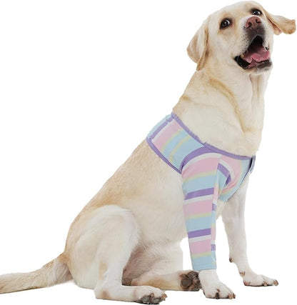 ROZKITCH Recovery Sleeve for Dogs Front Leg Right Left, Stretchy Elbow Protection with Hook and Loop, Easy on and Off Wound Cover for Joints Care Striped Bandage Stripe L