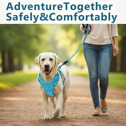 BARKBAY Dog Harness No Pull Oxford with ID Tag Pocket - Heavy Duty, Reflective, Easy Control for Large Dogs(Aqua Oxford,L)