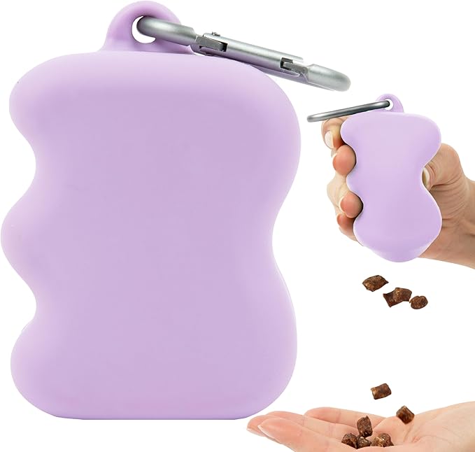 Springer Dog Treat Pouch for Effort-Free Squeeze Dispensing - Easy-Fill, Food-Grade Silicone Treat Pouches for Pet Training - Includes Carabiner-Lilac