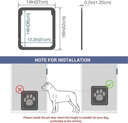 PETLESO Dog Door for Screen Door, Pet Door for Screen Lockable Pet Sliding Door for Small to Large Dogs, Inner Size 12"×14"