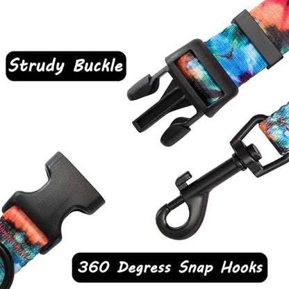 Dog Collar and Leash Set for XSmall Small Medium Large Dogs, Rainbow Stripes, Tie Dye Dog Collar (S(9.9''-11.8''))