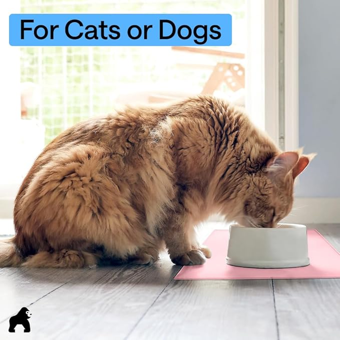 GORILLA GRIP 100% Waterproof Raised Edge BPA Free Silicone Pet Feeding Mat, Dog Cat Food Mats Contain Spills Protects Floors, Placemats for Cats and Dogs Water Bowl, Pets Accessories 32x24 Pink