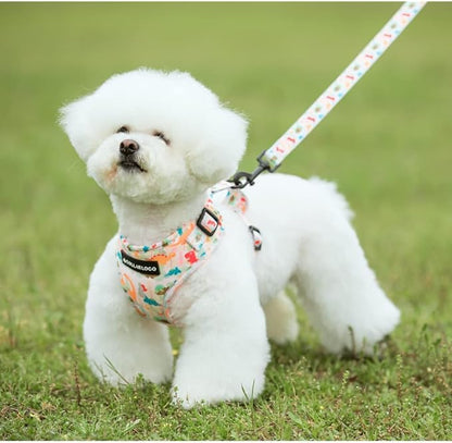 Adjustable Dog Harness and Leash Set for Girl Air Mesh Dog Vest Harness 5Ft Pet Training Leash with Soft Handle Pet Escape Proof for Small Medium Large Dogs (Dinosaur, S)