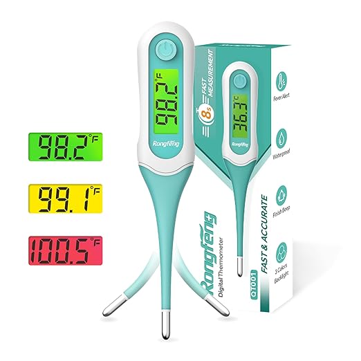 Digital Oral Thermometer, 8s Fast Reading Thermometer for Adults and Kids with 3 Color Backlit and Fever Alarm for Oral, Rectal, Underarm