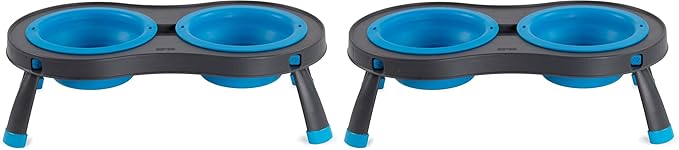 Dexas Pets Double Elevated Pet Feeder, Pro Blue, Small/1 Cup Capacity Bowls (PW1004322194) (Pack of 2)