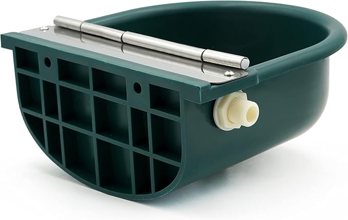 MINYULUA Automatic Waterer Bowl Large Horse Waterer with Float Valve and Drain Plug Automatic Water Feeder Dispenser Bowl for Sheep Dog Horse Cow Pig Plastic (Dark Green)