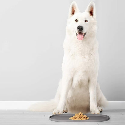 DogBuddy Dog Food Mat - Waterproof Dog Bowl Mat, Silicone Pet Mat for Food and Water Bowls, Nonslip Pet Feeding Mat with Edges, Dogs Food Mats for Floors, Puppy Supplies (Large, Gray)