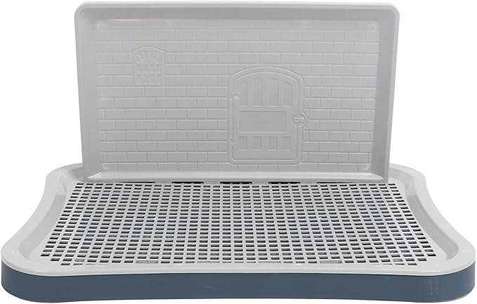 Puppy Potty Training Tray,Portable Puppy Mesh Training Potty Dog Training Toilet with Wall Column Removable Pee Pad Tray for Large Small Medium Pets (Dark Blue)