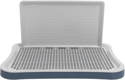 Puppy Potty Training Tray,Portable Puppy Mesh Training Potty Dog Training Toilet with Wall Column Removable Pee Pad Tray for Large Small Medium Pets (Dark Blue)