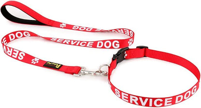 Plutus Pet Service Dog Leash with Soft Neoprene Padded Handle,Printed in Large Letters on Both Sides,4ft Long，Red，3/4" Wide for Medium Dogs