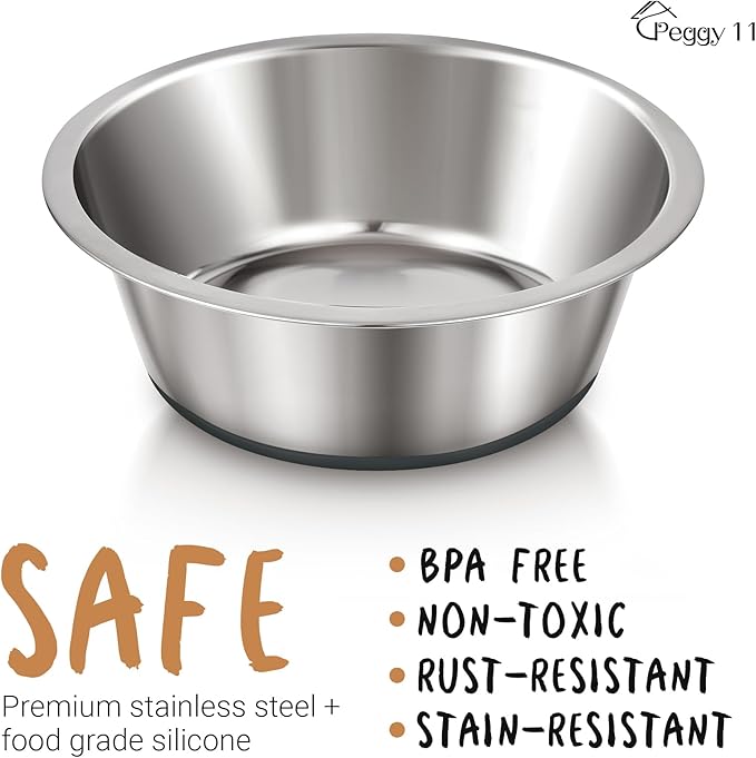 PEGGY11 Deep Stainless Steel Anti-Slip Dog Bowls - Single Pack, 16 Cups
