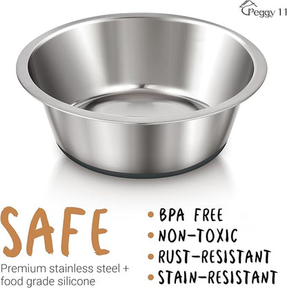 PEGGY11 Deep Stainless Steel Anti-Slip Dog Bowls - 2-Pack, 2 Cups