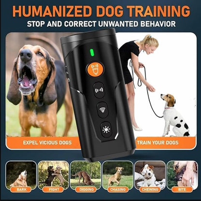 Dog Bark Deterrent Device [2025 Upgrade] – 3-in-1 Ultrasonic Anti Barking Device & Dog Training Aid – Stop Barking Tool with Flashlight & Beep Mode – Portable & Humane 25ft Range (Safe