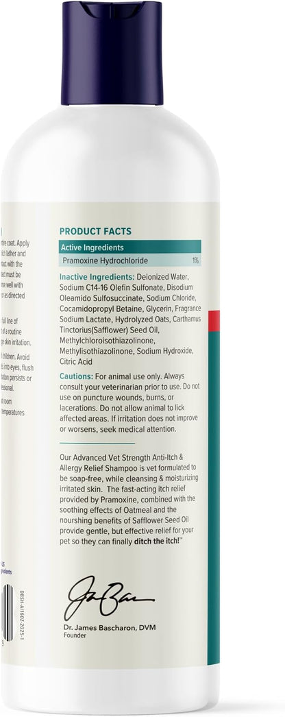 Vetnique Labs Dermabliss Dog Allergy and Itch Relief Shampoo for Dogs with Pramoxine Advanced Vet Strength - Ditch The Itch (Itch Relief, 16oz Shampoo)