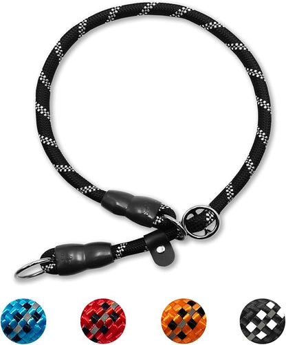 Reflective Slip Collar, Dog Choker Collar, Nylon Dog Training Collar with Slidable Stopper No Pull Dog Collars Martingale Collars for Small Medium Large Dogs, Black, L