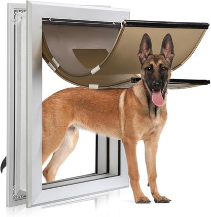 Durable Pet Door, Aluminum Door for Dog and Pets, Medium Doggie Door with Double Automatic Closing Magnetic Flaps, Ideal for Interior and Exterior Doors, Screen and Wall, Weather Resistant