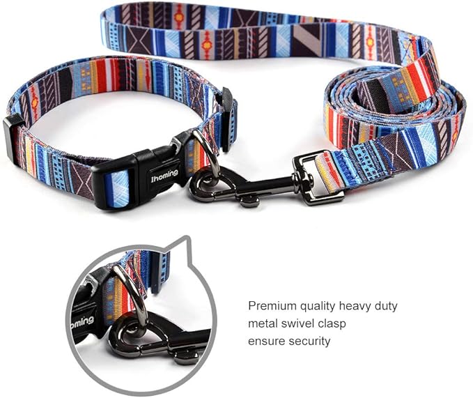 Ihoming Dog Collar and Leash Set for Daily Outdoor Walking Running Training, Splicing Design for Large Boys Girls Dogs Cats Pets, L-Up to 80LBS