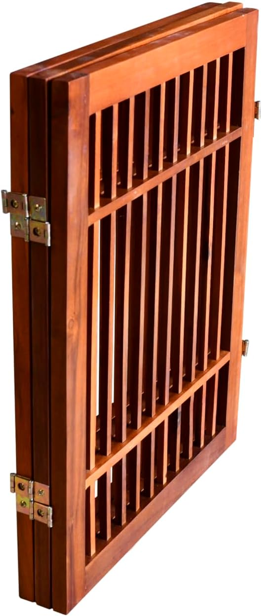 Urnporium Freestanding Wooden Dog Gate Foldable Indoor Pet Gate No Drill Expandable Barrier for Doorways Stairs Hallways Portable Wood Fence for Small Dogs & Puppies (Brown Pet Gate, 3 Panel 24" Tall)
