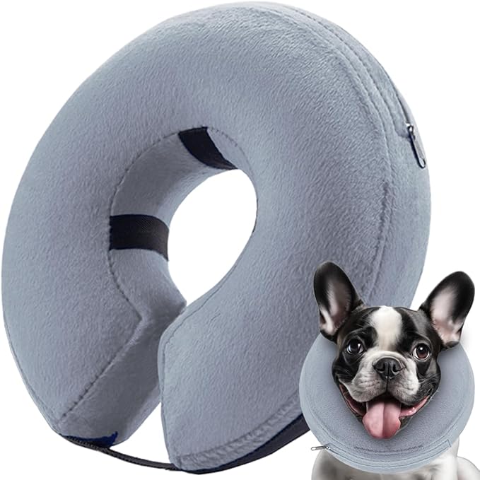 Inflatable Dog Cone Collar (L Size), Soft Dog Cone Blow-up Protective Recovery Collar, Pet Donut Collar, Comfy E-Collar After Surgery for Medium Large Dog to Prevent Biting Licking, Grey
