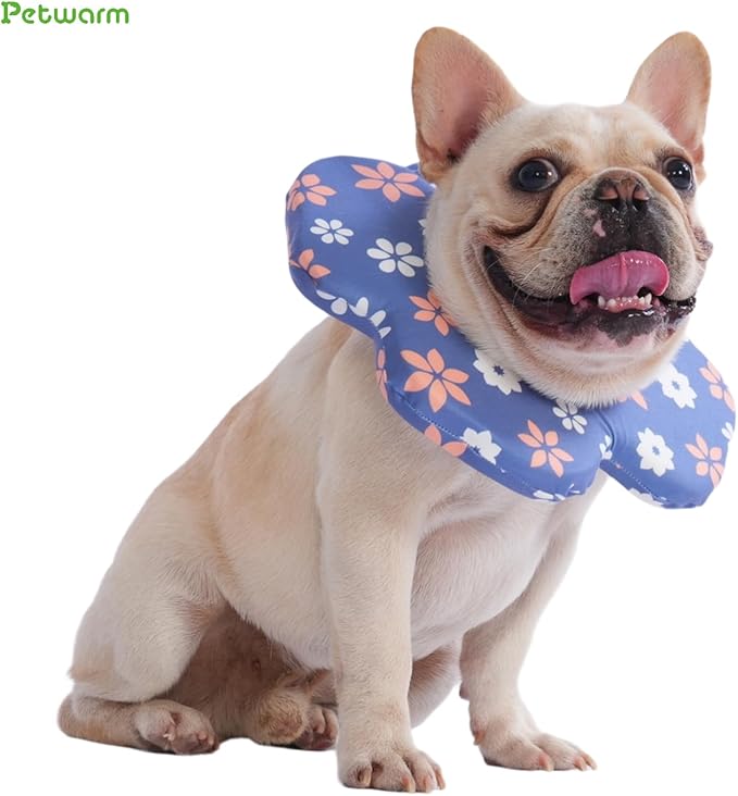 PetWarm Dog Recovery Collar, Recovery Collar for Dogs, Lightweight Soft Flower Design, Comfortable Neck Protector Helps Discourage Licking, Post-Visit Protective Collars, Flower Print, Blue, L