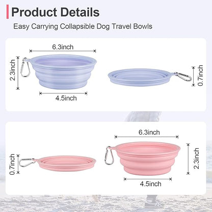 Kytely Collapsible Dog Bowls Medium, 2Pack Foldable Dog Travel Bowl, Portable Pet Water Food Bowl with Clasp, Pet Cat Feeding Cup Dish for Traveling, Walking, Hiking (Lavender & Pink)