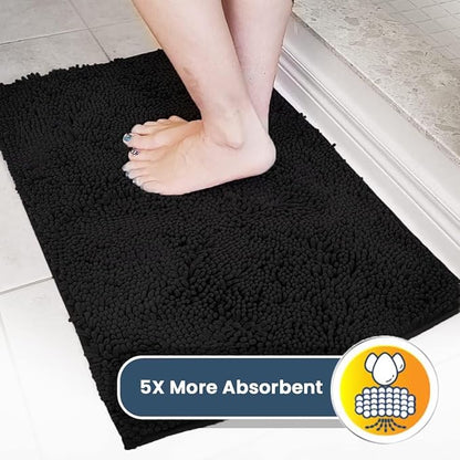 Muddy Mat® | Super Absorbent Door Mat Indoor, Microfiber Quick Dry Chenille Entryway Rug, Non-Slip Front Door Mat, Indoor Mats for Entryway, Machine Washable Pet Rug, Black XL 59"X35"