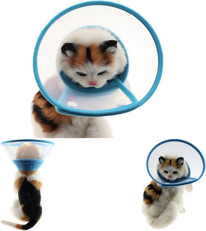 Pet Plastic Clear Cone Recovery E-Collar with Dots Design Soft Edge for Small Dogs & Cats (Medium, Blue)
