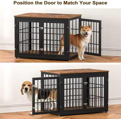 rehomerance 38 Inch Heavy Duty Dog Crate Furniture for Large and Medium Dogs, Decorative Pet House End Table, Wooden Cage Kennel Furniture Indoor, Rustic Brown