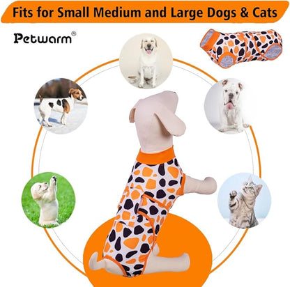 PetWarm Surgery Suit for Dogs Male, Recovery Suit for Female Male Dogs, Dog Onesie After Surgey Spay Neuter Professional Pet Recovery Shirt Dog Abdominal Wounds Bandages, Leopard Pattern, Orange, M