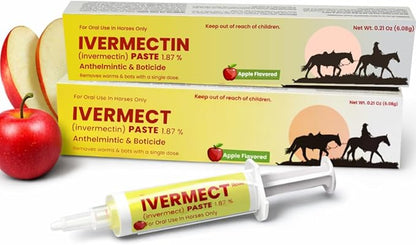 Ivermectin Horse Paste 1.87% Apple Flavored - 6.08g Paste of Horses - Treats Up to 1250 LB - Ivermectin Paste for Horse Dewormer (Pack of 2)