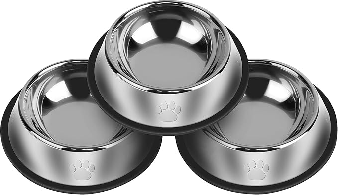3Pcs Stainless Steel Dog Bowls Set with Dog Paw Pattern- Non-Slip Food and Water Bowl 36 Oz - Dishwasher-Safe, Rust Resistant Metal Pet Bowls for Small/Medium/Large Sized Pets