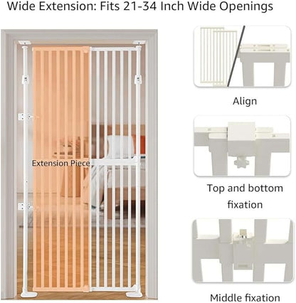 unipaws 75" High Extra Tall Cat Gate, Auto Closing and No Drilling Safety Gate for Doorway Hallway Stairs, Cat Dog Proof, Fit for 21"-34" Wide Opening, Indoor Use, White