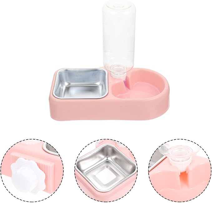 UKCOCO Automatic Hanging Dog Bowl and Cat Water Feeder Set, Detachable Anti-Skid Pet Feeding Bowls for Cages, Suitable for Puppies and Small Dogs, Pink Color with Food-Grade Material