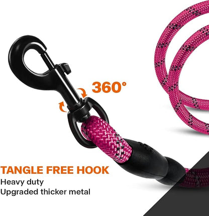Taglory Rope Dog Leash 4 FT with Comfortable Padded Handle, Highly Reflective Threads Leash and Anti-Tangle Clip for Walking Small Dogs, 3/8 inch, Hotpink