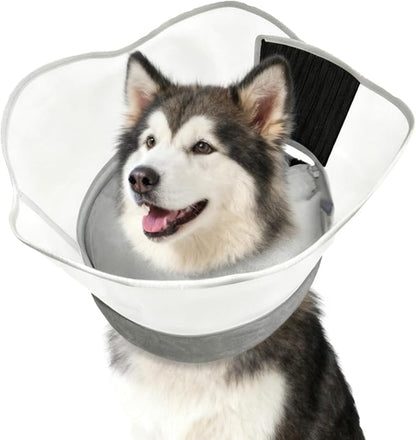 Inflatable Dog Cone with Transparent Shield, Protective Dog Donut Collar After Surgery Soft Donut Cone for Dogs, Gray, XL