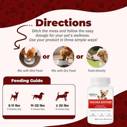Kennel Cough Treatment, Cough Relief for Dogs, Helps Ease Coughing from Tracheal Collapse, Dry & Wet Cough, Natural Soothing Herbs for Throat & Airway Comfort, Chicken Flavor - 120 Tablets
