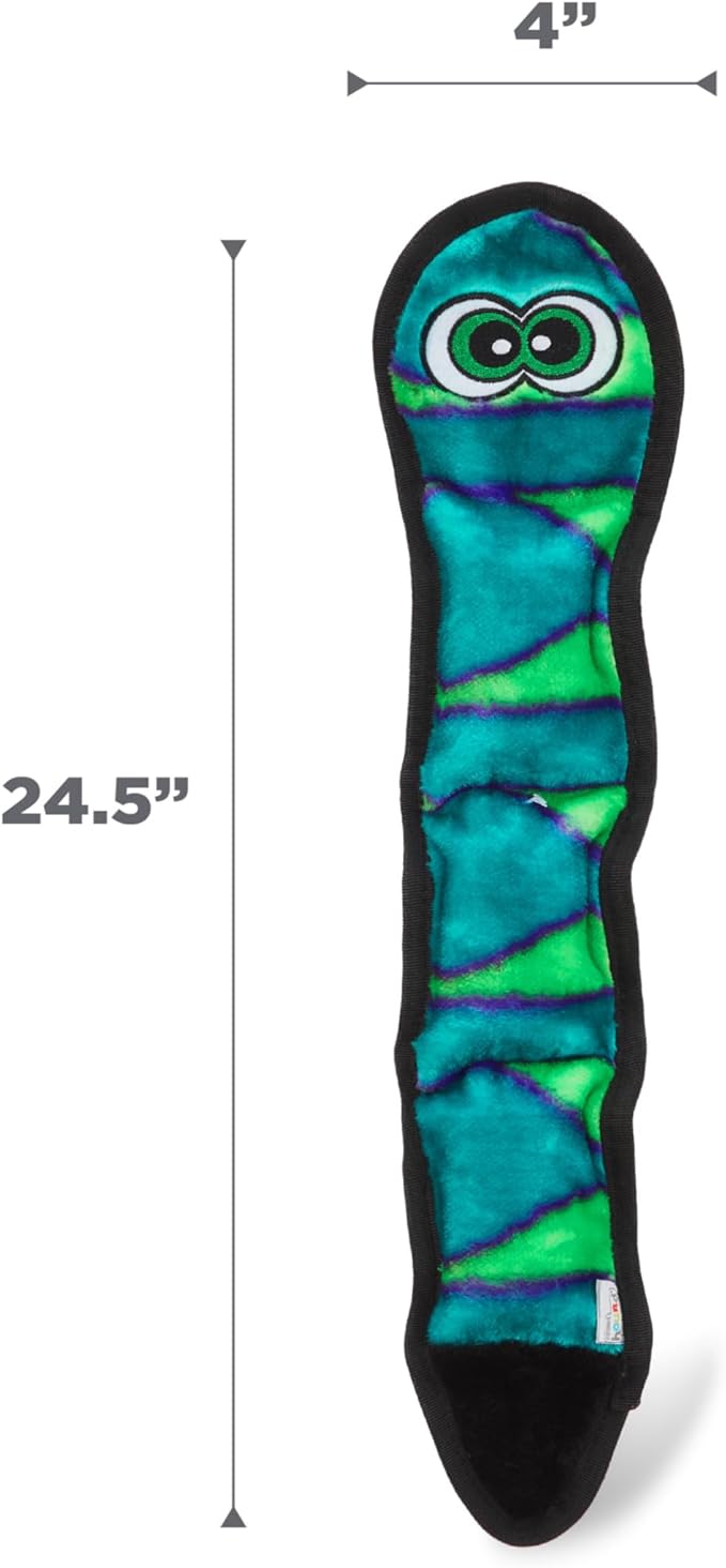 Outward Hound Durablez Large Snake Stuffing-Free Squeaky Plush Dog Toy for Puppies & Dogs - Interactive, Soft Yet Tough, No Mess, Jumbo Squeaker, Long-Lasting Play, 24.5 inch, Blue