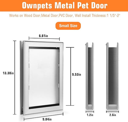 Ownpets Aluminum Dog Door, Pet Door with Magnetic Flap and Lockable Sliding Panel, Heavy Duty Doggy Door for Small Dogs and Cats(Silver)