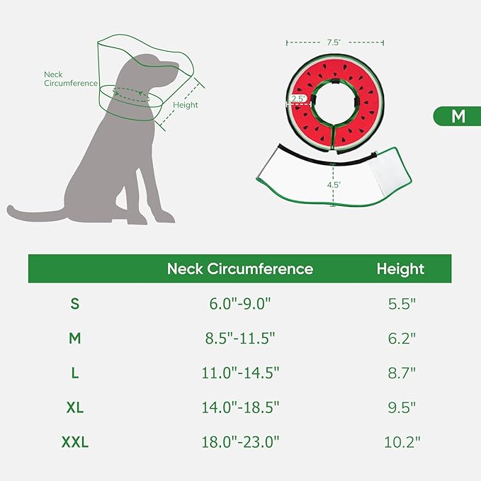 Sponge Dog Cone Collar, Dog Recovery Collar Alternative with Detachable High Clear Shield, Adjustable Soft Neck Cone for Small Medium Large Dogs, Stop Licking After Surgery (Watermelon,M)