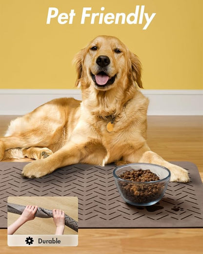 MontVoo-Absorbent Pet Feeding Mat-No Stains Quick Dry Dog Mat for Food and Water Bowl-Rubber Backing Dispenser Mat Accessories Supplies-Dog Bowl Messy Drinkers,(Brown,17"x28")