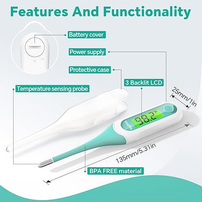 8s Fast Reading Thermometer for Adults and Kids, Accurate & Safe Digital Baby Thermometer with 3 Color Backlit and Fever Alarm for Oral, Rectal, Underarm FSA HSA Eligible