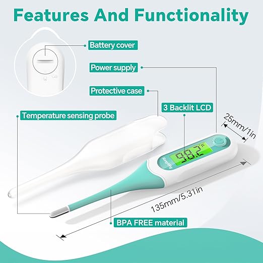 Digital Oral Thermometer, 8s Fast Reading Thermometer for Adults and Kids with 3 Color Backlit and Fever Alarm for Oral, Rectal, Underarm