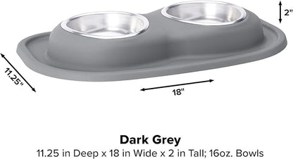 WeatherTech Double Low Pet Feeding System - Compact and Portable Dog/Cat Food and Water Station - 16 oz (2 Cups) Light Grey (DL1602LG)